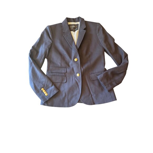 J. Crew Navy Wool-Blend Schoolboy Blazer Womens Size 2 With Gold Buttons Lined - Picture 1 of 7